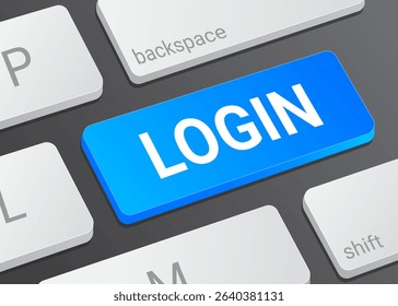 Close Up Login Button on Laptop or Computer Keyboard for User Sign In, Account Access, Authentication, Security, and 3D Technology Interface Illustration	