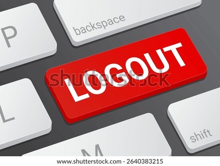 Close Up Logout Button on Laptop or Computer Keyboard for User Sign Out, Account Security, Session End, and 3D Technology Interface Illustration