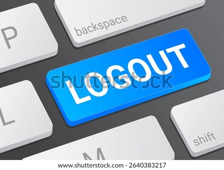 Close Up Logout Button on Laptop or Computer Keyboard for User Sign Out, Account Security, Session End, and 3D Technology Interface Illustration