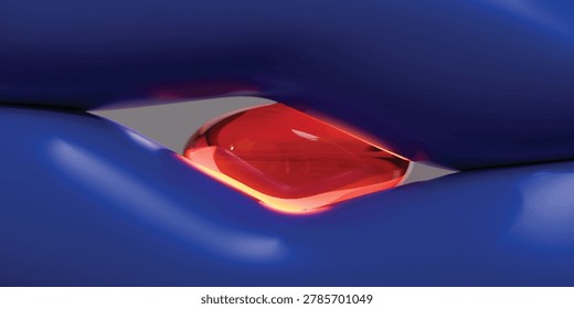Close up of luminous red object encased in textured deep blue material with luminous textured material abstract close up contrast precious technology futuristic substance mysterious