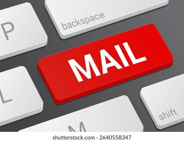 Close up Mail Button on Laptop or Computer Keyboard for Email, Messaging, Communication Digital Interface Concept 3D Illustration