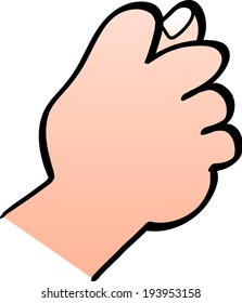 Close up of a male hand making a fig sign gesture with the hand where fingers are curled forming the fist and the thumb goes between the middle and index fingers partly poking out