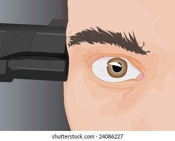 Close up of Man with Gun to Head