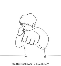 close up of a man in a stance - one line art vector. concept fighter putting his fist forward. Handmade vector not AI