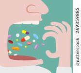 Close up of Man Throw a lot of pills in to his mouth 