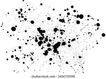 Close Up Many Black Paint Or Ink Drop Splat Stains Isolated On White Background