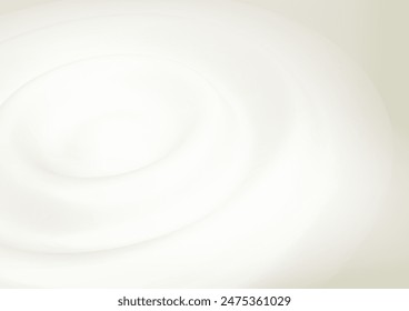 Cerrar arriba Ondulación de círculo de leche, ondas de agua de salpicadura desde la vista frontal sobre fondo beige. Crema cosmética de Vector, champú, producto lácteo o Plantilla superficial de textura redonda de remolino de yogur.