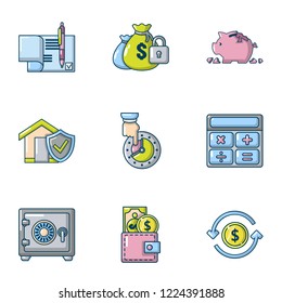 Close money icons set. Cartoon set of 9 close money vector icons for web isolated on white background