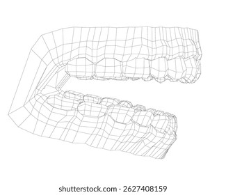 A close up of a mouth with teeth showing. The teeth are white and the mouth is open. Side view