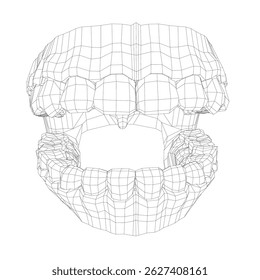 A close up of a mouth with teeth showing. The teeth are white and the mouth is open