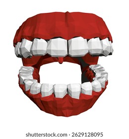 A close up of a mouth with teeth showing. The teeth are white and the gums are red. The mouth is open and the teeth are visible