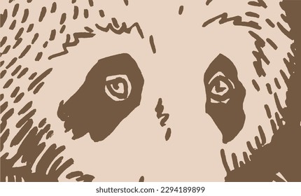 Close up muzzle of panda, eyes of panda vintage vector illustration
