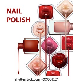 Close up of nail polish flow on white background with clipping path. Perfect for advertising banners, booklet, magazines. Vector template