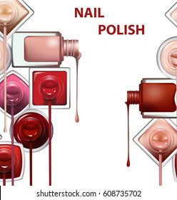 Close up of nail polish flow on white background with clipping path. Perfect for advertising banners, booklet, magazines. Vector template