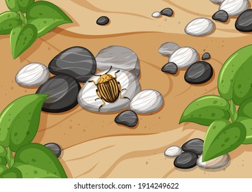 Close up nature aerial scene with insect illustration