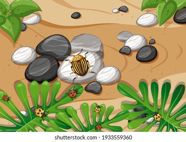 Close up nature aerial scene with many ladybugs illustration