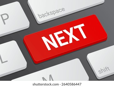 Close Up Next Button on Laptop or Computer Keyboard for Navigation, Forward Action, and 3D Interface Illustration