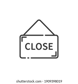 Close notice thin line icon. Label with text. Outline commerce vector illustration