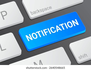 Close Up Notification Button on Laptop or Computer Keyboard for Alert Message, User Interface, System Update, and Technology 3D Illustration