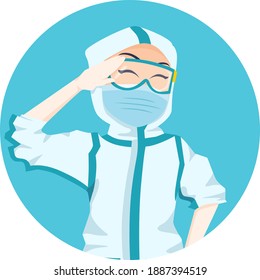 Close Up Nurse Character Illustration Wearing Ppe Hazmat Suit Ready For Duty With Hand Salute Avatar Icon