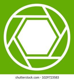 Close objective icon white isolated on green background. Vector illustration