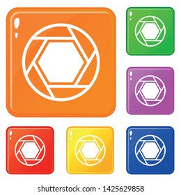 Close objective icons set collection vector 6 color isolated on white background