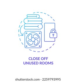 Close off unused rooms blue gradient concept icon. Save on heat energy bills in winter. Reduce warm losses abstract idea thin line illustration. Isolated outline drawing. Myriad Pro-Bold font used