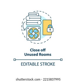 Close off unused rooms concept icon. Save heat at winter. Reduce energy consuming abstract idea thin line illustration. Isolated outline drawing. Editable stroke. Arial, Myriad Pro-Bold fonts used