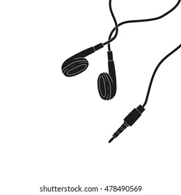 Close up on black ear buds on white background. Vector illustration