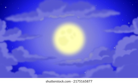 A Close Up On The Moon And Scattered Clouds. Vector.