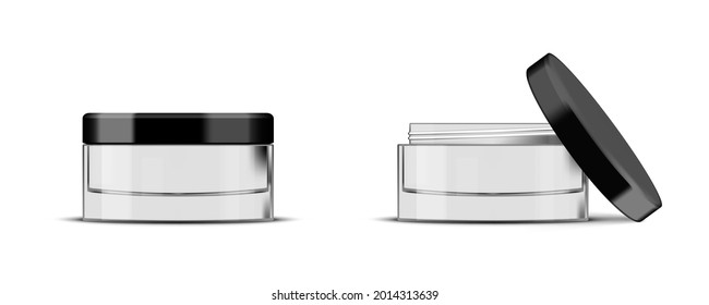 Close And Open Blank Glass Cosmetic Cream Jar For Your Product. EPS10 Vector