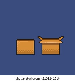 close and open cardboard box in pixel style