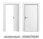 Close and open door, isolated set of interior design for home, apartment or house. Vector simple wooden doors design with handle and frame, modern minimalistic entrance to room or dwelling