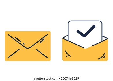 Close and open envelope with award letter line art flat set. Vector graphic design illustration element 