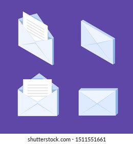 Close and open envelopes isometric icon. Vector illustration.