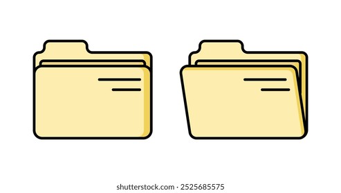 close open folder outline yellow vector design illustration isolated background