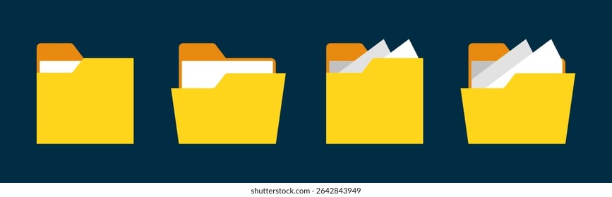 Close and open folders documents vector illustration set. In full color version.