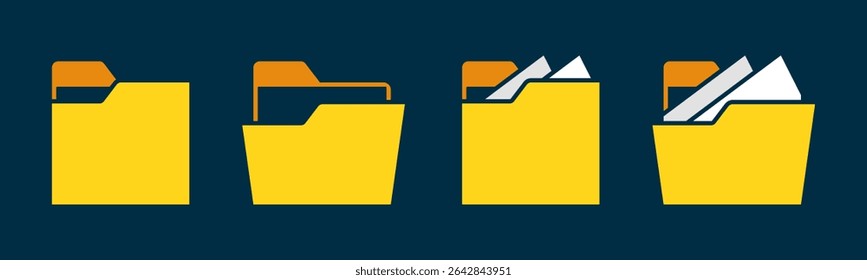 Close and open folders documents vector illustration set. In full color version.