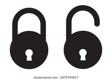 Cerrar y abrir el icono de candado, símbolos. Icono de candado, Vector, conjunto de silueta. Símbolo de candado, Vector. Icono de seguridad, Icono de seguridad, Vector, símbolos. Ilustración vectorial.