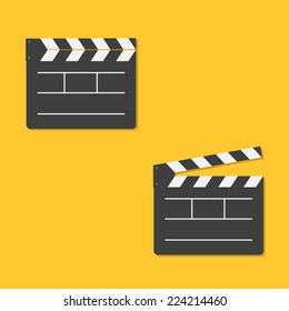 Close and open movie clapper board template icon. Flat design style. Vector illustration