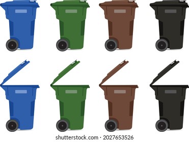 Close and open recycle and trash bin icon set illustration