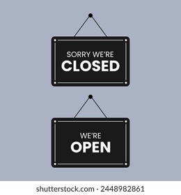 Close open sign board for door icon. Welcome signboard signage notice