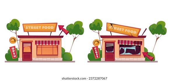 Close open store business shop bankruptcy down bankrupt concept. Vector flat graphic design illustration