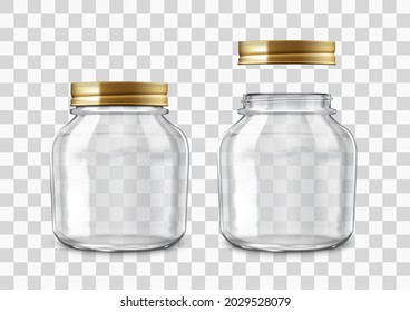 Close And Open Transparent Glass Jar For Canning Or Preserving. EPS10 Vector