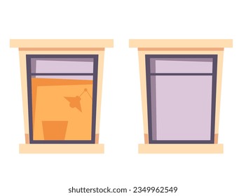 Close and open window shutter isolated set. Vector flat graphic design illustration