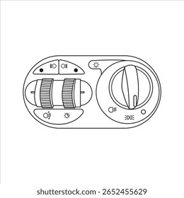 Close-up do desenho de contorno carro automóvel Auto luz farol interruptor isolado no fundo branco vetor ilustração.