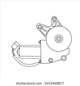 Close up of outline drawing automobile car Electric Window Lift Motors isolate on white background vector illustration.