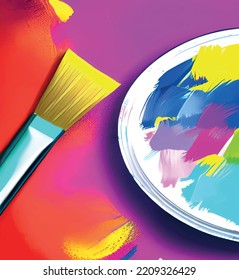 close up paint brush and color paint