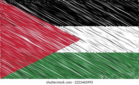 Cerrar la bandera nacional palestina con ilustración vectorial de efecto garabato