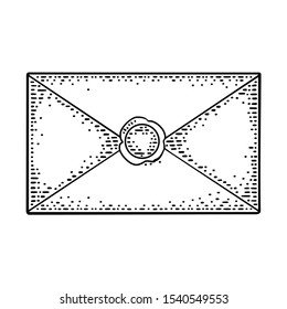 Close paper envelope with sealing wax. Vector black vintage engraving illustration. Hand drawn design element